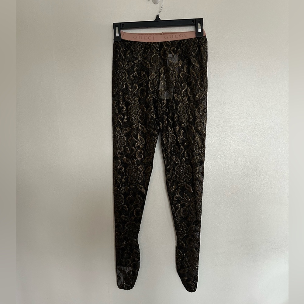 Gucci Metallic Lace Footed Tights NWT